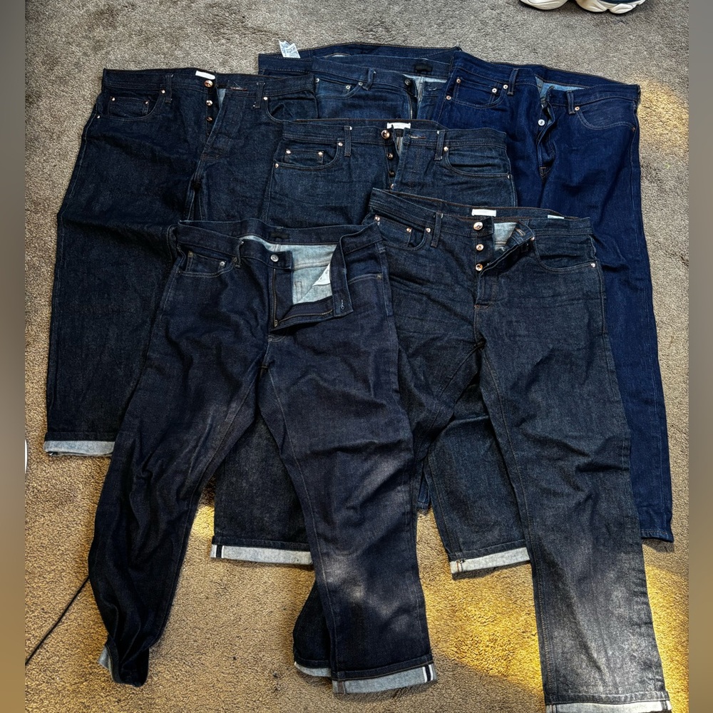 A bulk bin of Selvedge and non Selvedge jeans